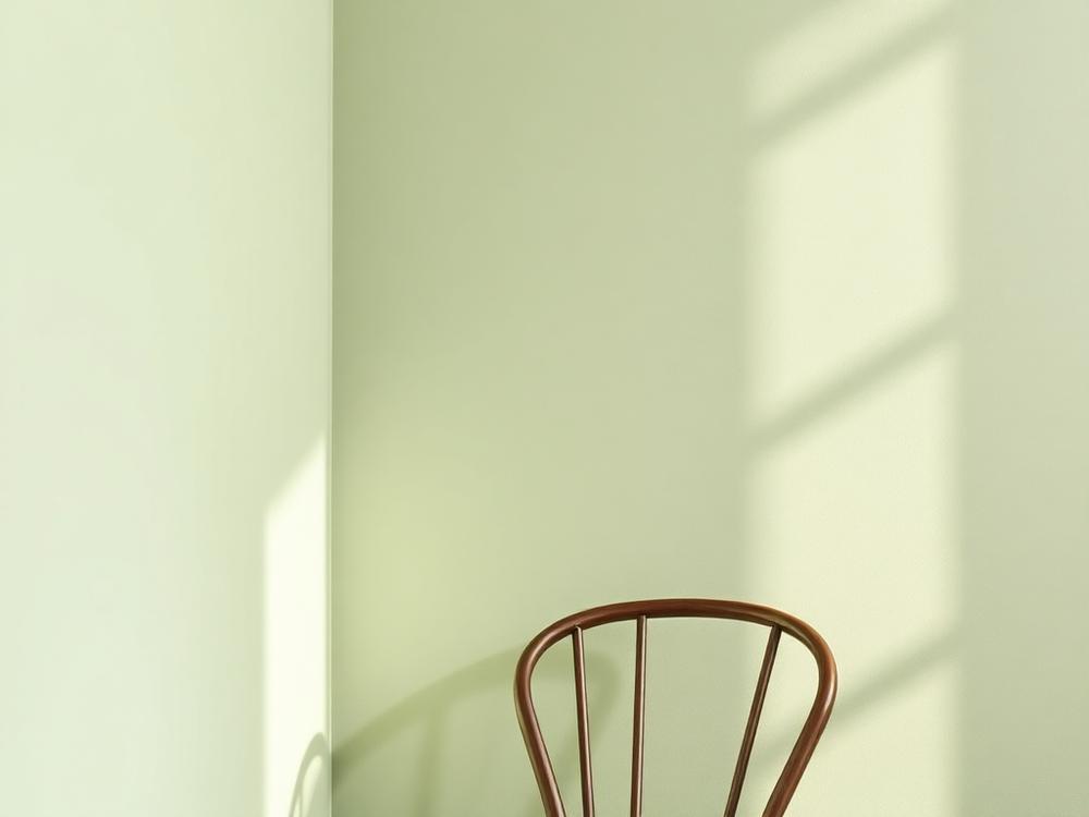 Interior wall corner painted in soft sage green with daylight shadows